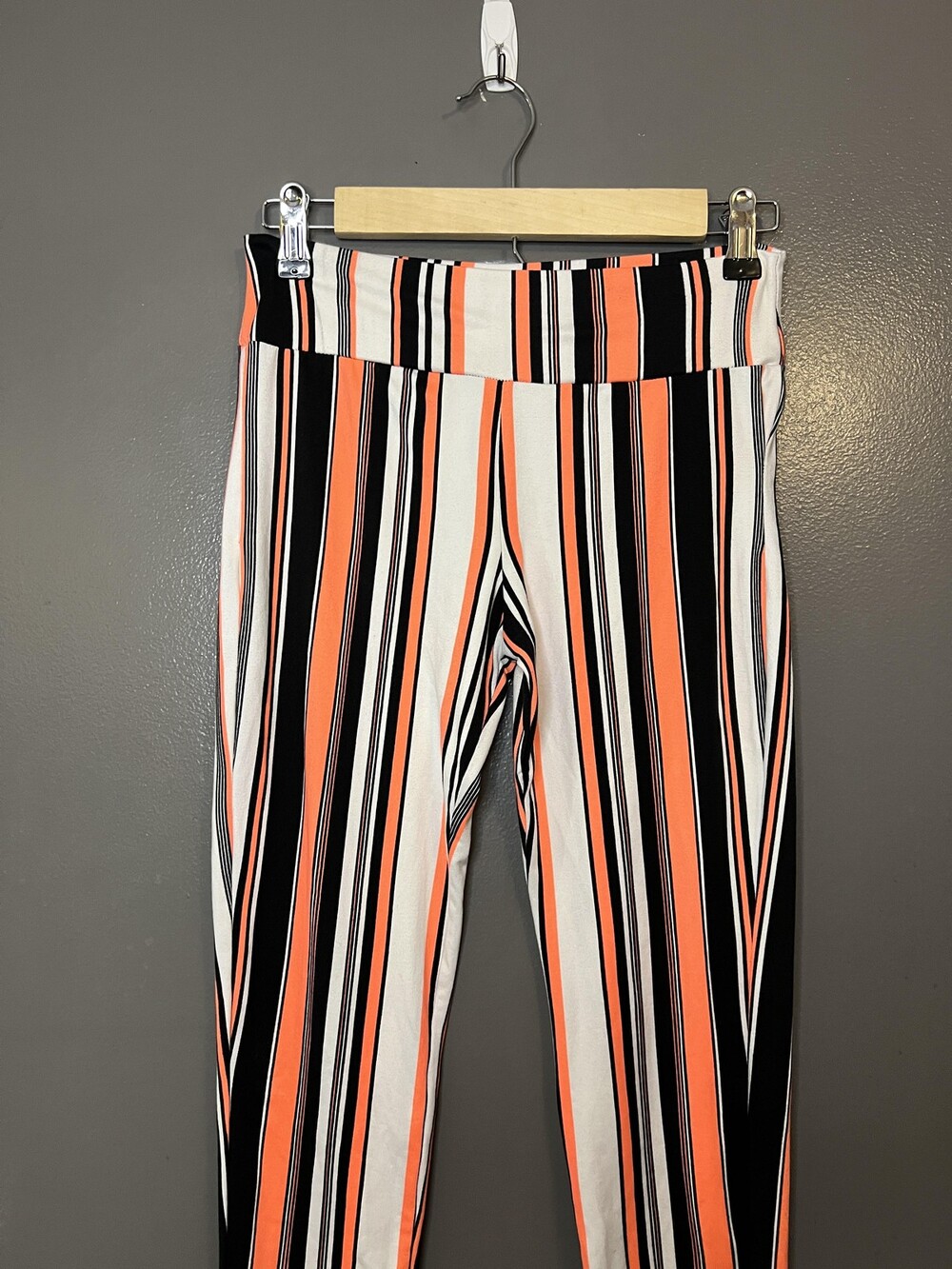 Rainbow Pants Womens Small Black White Orange Stripe Leggings Made USA Pull On